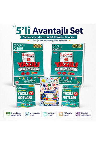 Tonguç Yayınları 5. Sınıf 1. ve 2. Dönem Yazılıya Hazırlık Seti