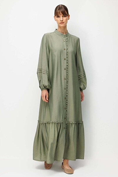 Micca Goldy %85 LyoCELL Soft Kumaştan Büzgü Detaylı Zamansız Maxi Tunik Elbil...