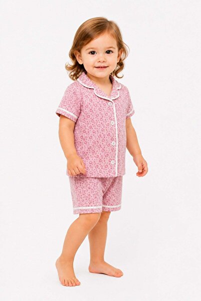 dinamik çocuk Kız Çocuk Kalp Desenli Pijama Takımı Yazlık Kısa Kollu Şortlu A...