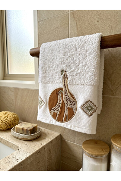 Ahşap Evi 100% Cotton Giraffe Figure Embroidered Hand and Face Towel Stylish ...