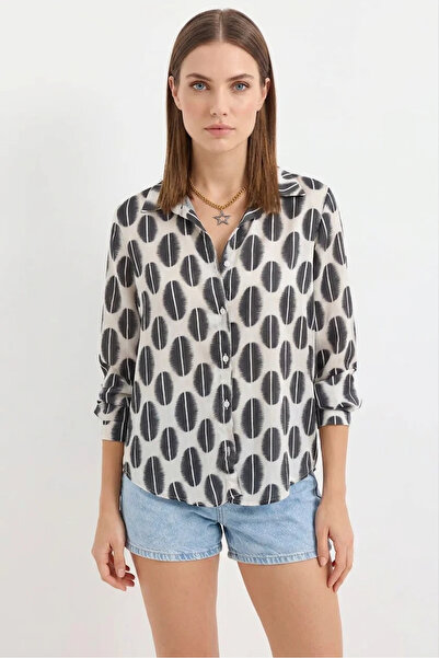 buğrahayalin Women's Patterned Satin Black Shirt