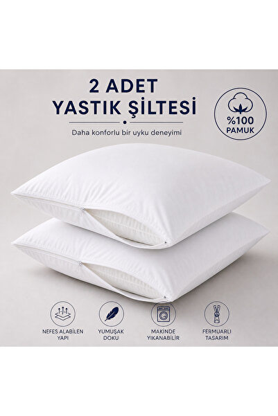 %100 PAMUK 2 Adet Yastık Şiltesi FERMUARLI (50x70)