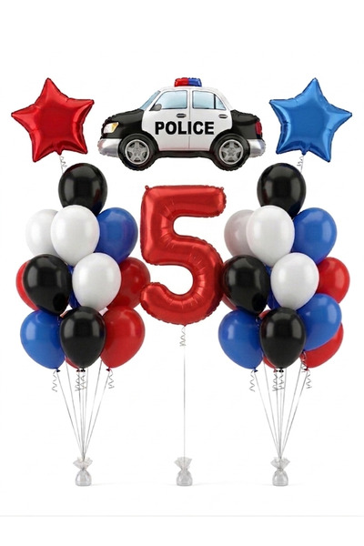 Parti Zamanı Polis Temalı Doğum Günü Polis Arabası Folyo Balon Siyah Beyaz Kı...