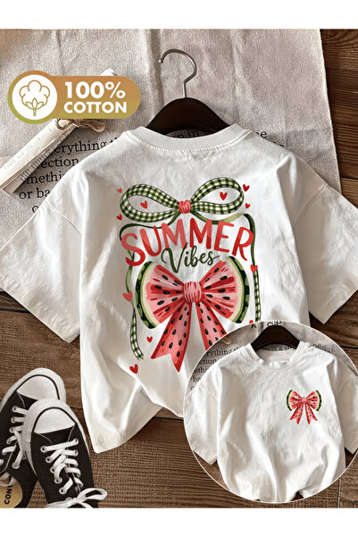 one button Summer Vibes Bow dvostrano štampana premium oversize majica
