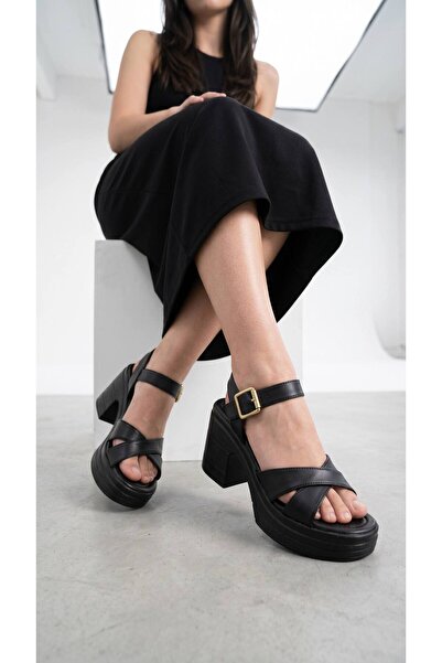 Lidora Women's Black Cross High Heeled Shoes Ayk2102