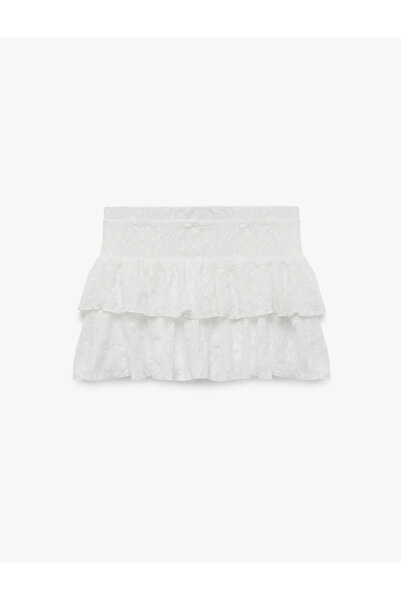 Koton Fustă mini cu talie înaltă, cu volane, confortabilă, cu dantelă