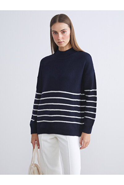 LC Waikiki Half Turtleneck Striped Oversize Women's Knitwear Sweater