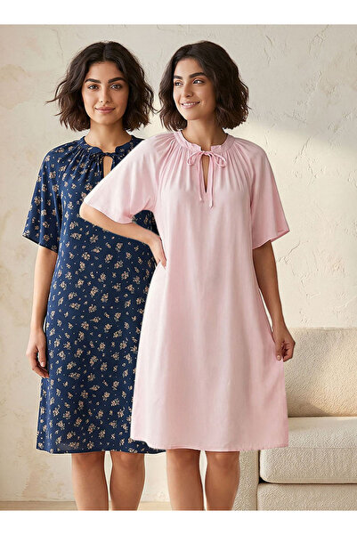 FAV Set of 2 - Night Dress Short Sleeve Tie-Ups Viscose