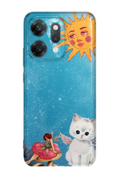 FLAMENKO Oppo Reno 14 Compatible Sunny Fairy and Angel Cat Pattern Transparen...
