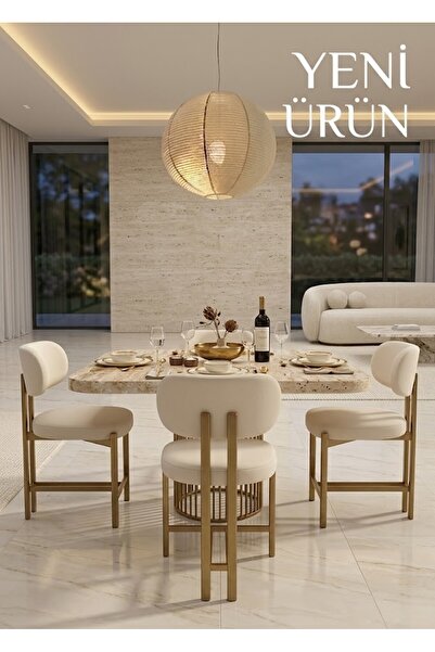 EDMONDA EV AKSESUAR LİZA MUTFAK MASASI TAKIMI GOLD YEMEK ODASI TAKIMI 100*100...