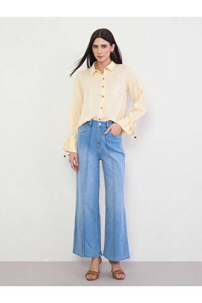 Styli Purple Linen Blend Shirt with Drawstring Cuffs