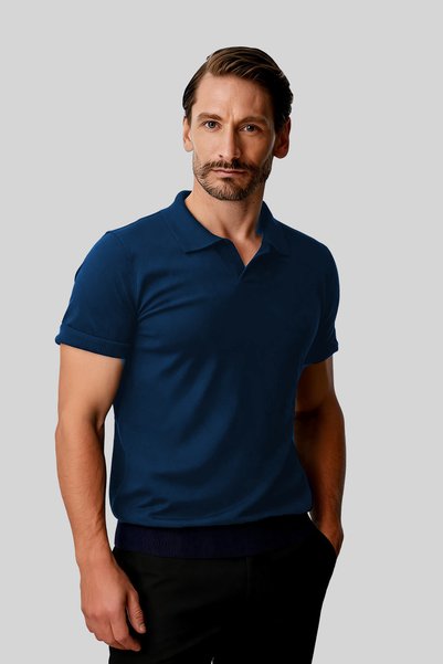 İgs Tricou tricotat pentru bărbați Saks Slim Fit, cu guler polo, uni, cu mânecă scurtă