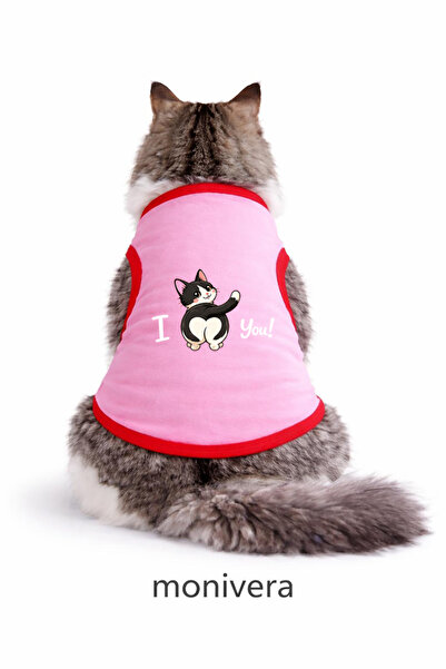 Modetra ملابس القطط الجديدة من I Love Cat باللون الوردي المطبوع - قميص داخلي ...