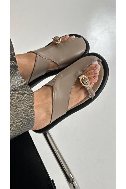 Naz Luxury Shoes ARELLA HAKİKİ DERİ TERLİK VİZON
