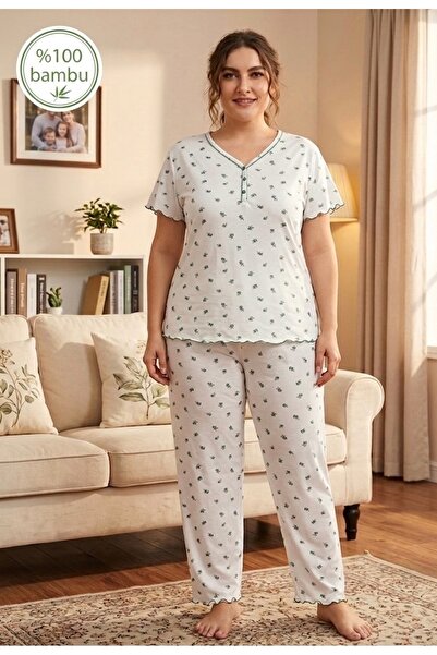 TR %100 Bambu Kumaş Anne Beden Kısa Kol Yazlık Pijama Takımı Memnuniyet Garan...