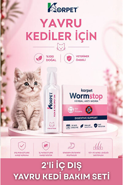 KorPet Yavru Kedi 2'li İç Dış Bakım Seti Bit Pire Uzaklaştırıcı