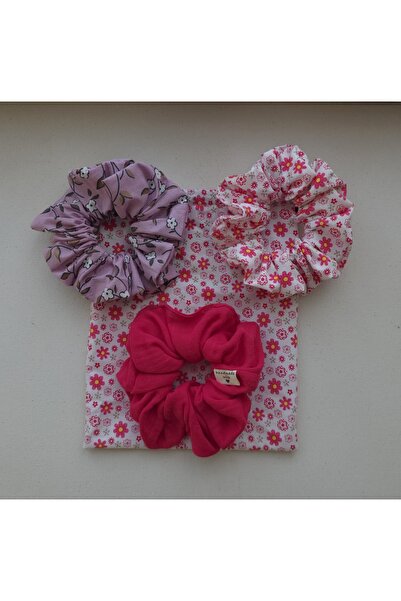 MATINA JUNE 3’lü Scrunchie toka seti. Büzgülü kese ile.