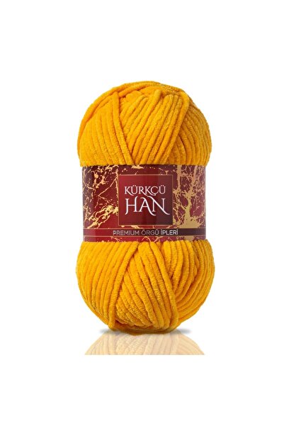 Kürkçü Han Kadife Örgü İpi 50gr %100 Polyester Yumuşak Pofuduk Sarı