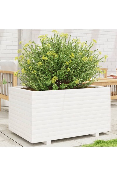 vidaxl Jardiniera de gradina, alb, 90x60x49,5 cm, lemn masiv de pin
