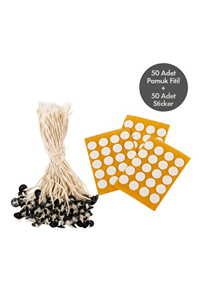 MERWAX 50’li Mum Fitili Seti – %100 Pamuk, İs Yapmayan, Stickerlı Hazır Mum F...