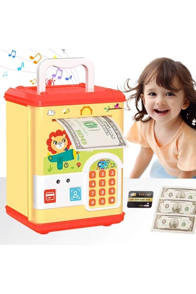 OEM Pușculiță ATM tip seif pentru copii, cu deschidere prin PIN, senzor de mi...