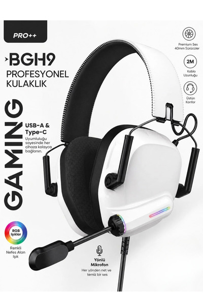 VOOKA RGB Işıklı Gaming Kulaklık Mikrofonlu 40mm Sürücü Kablolu Oyuncu Kulaklığı