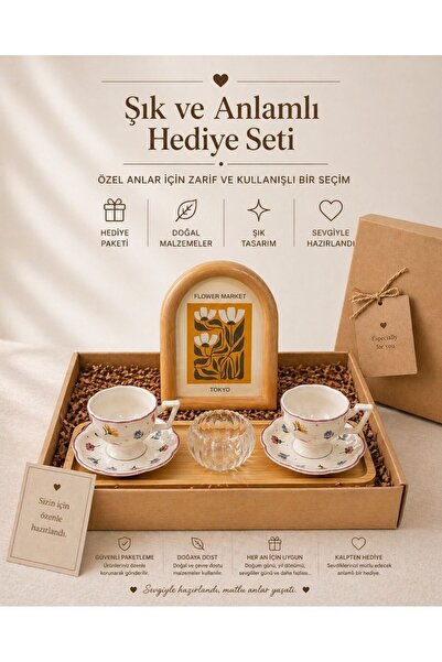 Janset türk kahvesi fincanı çerçeve hediye seti, anneler günü hediyesi,yeni e...