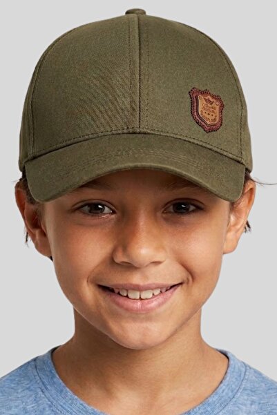 ww waka waka kids store Boy's Beige Leather Emblem Cotton Cap Hat