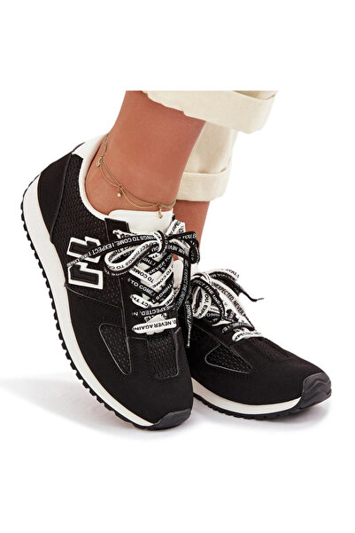 BOTO Adidași de damă cu șireturi decorative negri Henira 37