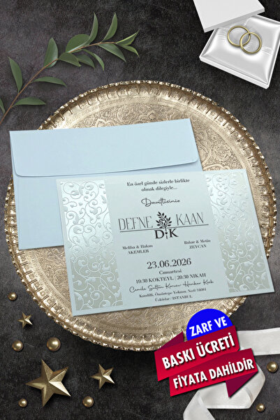 Cem Davetiye Düğün Nişan Nikah Kına Davetiyesi 865 (100 ADET) Baskı Dahil