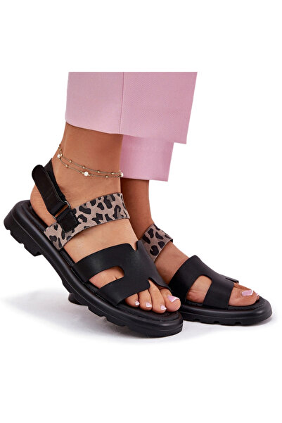 Vinceza Sandale de damă din piele cu toc plat Panther 66780 Negru 38