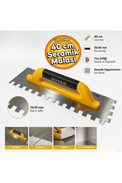 Duyar DYR338 Kapalı Plastik Saplı 40 cm 15x15 mm Diş Serami Malası Kapalı Sap