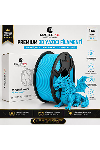 MASTERPOL Premium Pla Filament Açık Mavi 1 KG 1.75 MM 3D YAZICILAR İÇİN ( FLE...