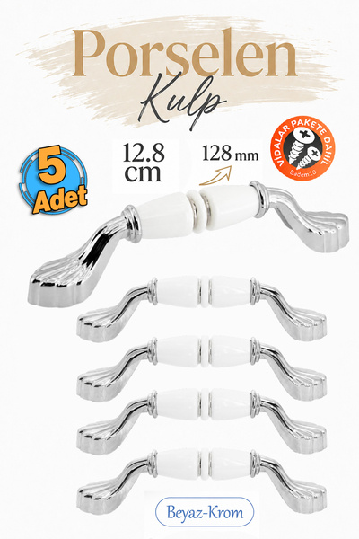 Badem10 (5 komada) Vionel porcelanska ručka od belog kroma 128 mm 12,8 cm Ruč...