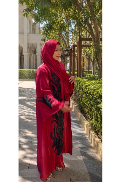 Passion by rahi Reddish maroon black Sequin embroidered Abaya & hijab