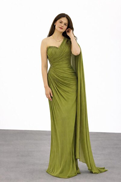 centilmen FOR COSTUME Kol Detaylı Yarım Straplez Abiye Elbise 9811