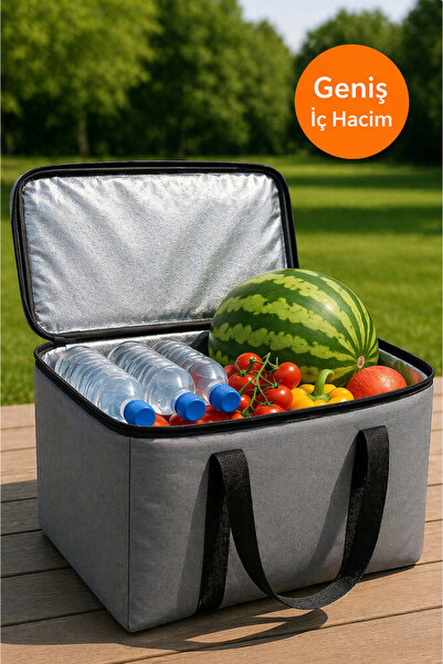 HİG HOME Gri 40 Litre Termos Çanta | Yalıtımlı Plaj, Piknik, Kamp ve Günlük K...