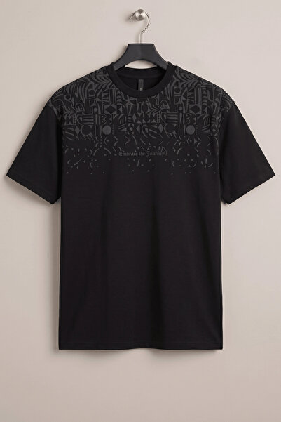 Edwox Tricou cu imprimeu în relief pe umăr pentru bărbați, negru, Cd184