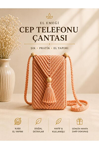 LOREMPBOX Hand Knitted Cell Phone Bag Powder Pink Handmade Phone Bag with Str...