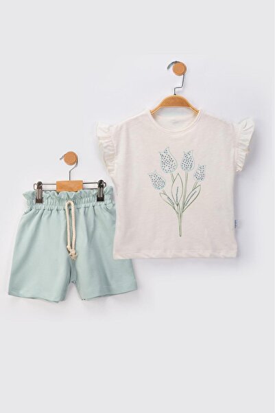 baby flamindo Summer Tulip Flower & Stone Printed Shorts for Girls Set