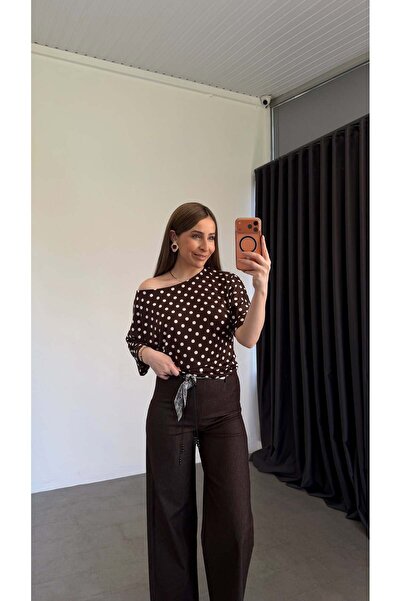 elif teke Etoli Acı Kahve Puantiyeli Bluz