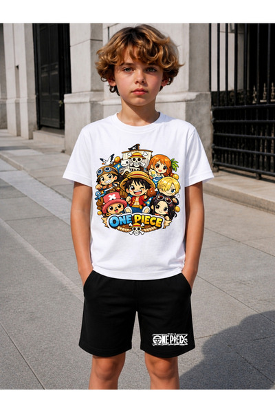 STİL-X Set pantaloni scurți și tricou pentru băieți cu imprimeu anime One Piece