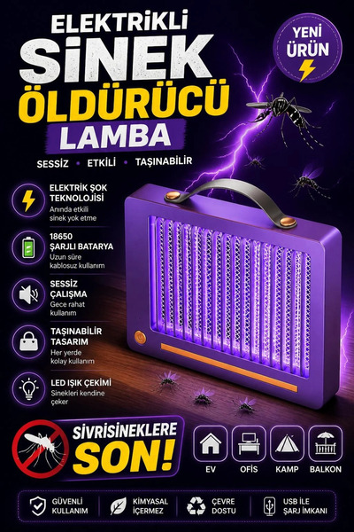 Genel Markalar Elektrikli Sinek Öldürücü Lamba | Şarjlı, Sessiz, Led Işıklı E...