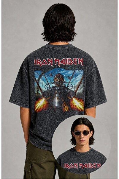 Fuddy Moda Unisex Oversize Iron Maiden Back Printed Washable Rock Band T-Shirt