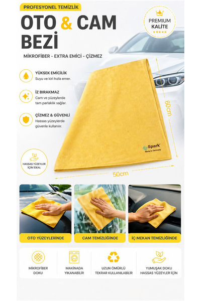 Alezy Spark MK6310 Mikrofiber Güderi Oto ve Cam Bezi 60x50cm (Karışık Renk)