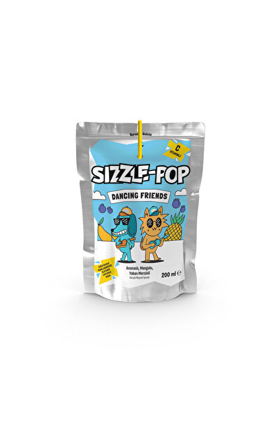 SIZZLE-POP Dancıng Frıends Ananas Mango Yabanmersini Meyve Suyu 200 ml x 20 Adet