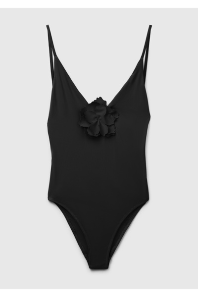 United Colors of Benetton Women's Black Floral Appliqué Detailed Low-Back Swi...