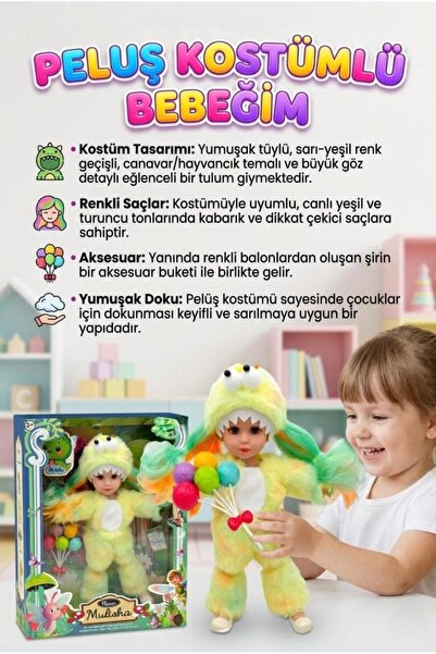 Tıfıl Toys Mulisha Pelüş Kostümlü Şirin Bebek - 30 cm Renkli Saçlı Balon Akse...