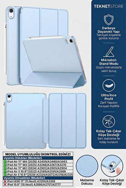 TEKNETSTORE iPad Air 11" M4 M3 M2 Uyumlu Kılıf Ultra İnce Standlı Akıllı Uyku...