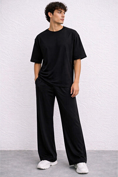 ZAVIXO Men's Two-Piece Set Casual T-Shirt and Wide-Leg Pants Modern Look